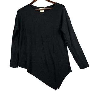 Matty M Womens S Asymmetrical Knit Sweater Black Lightweight Wool Blend NWT